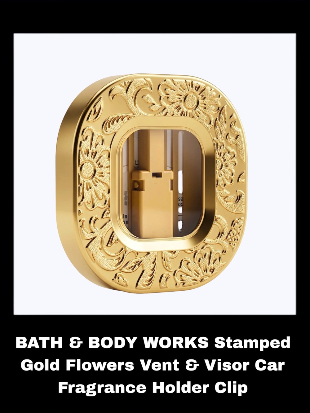 BATH & BODY WORKS Stamped Gold Flower Vent & Visor Car Fragrance Holder Clip